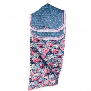 Vintage Floral Quilted Garment Travel Bag with Lace Trim